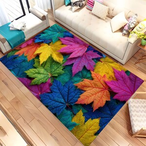 Colorful Tropical Leaf Rug: Modern Living Room Decor