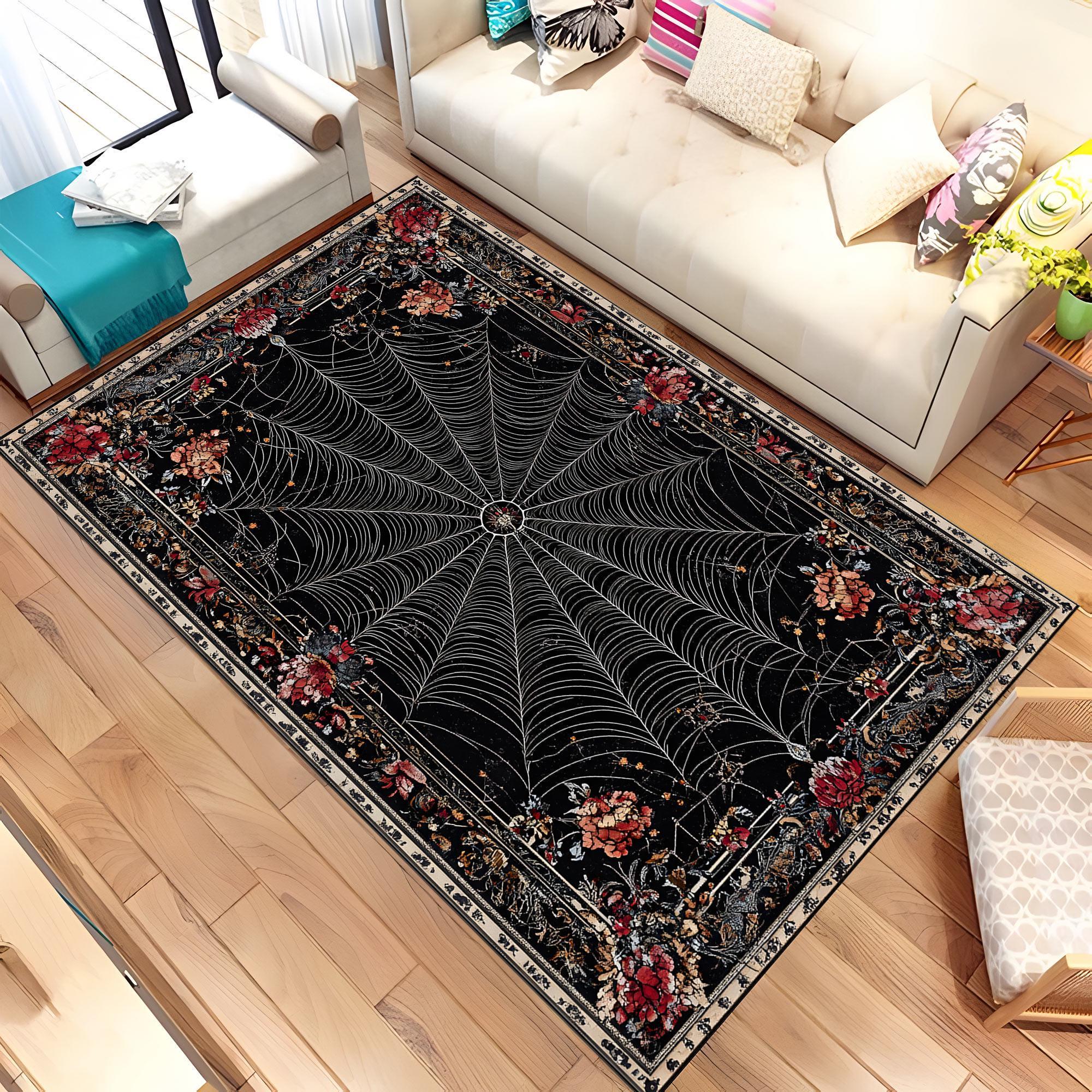 Gothic Spider Web Area Rug, Black Gothic Rug for Dark Academia Decor ...
