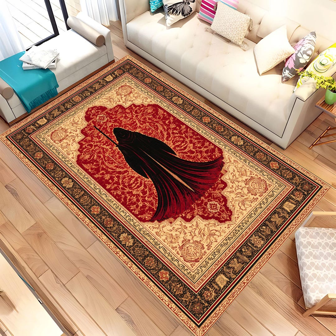 Gothic Fantasy Rug, Dark Cloaked Figure Carpet, Vintage Oriental Style ...