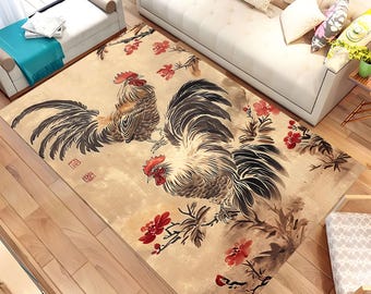 Red Rooster Area Rug: Farmhouse Decor Rug