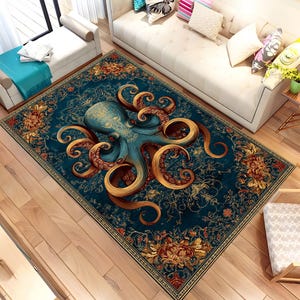 vintage tapis pieuvre, tapis pieuvre, incroyable tapis pieuvre, tapis animaux, tapis de salon, décoration gothique, tapis décoratif, cadeau personnalisé, tapis