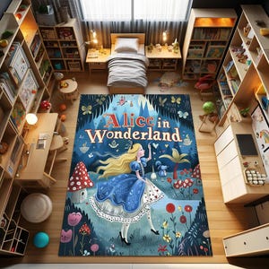 Alice In Wonderland Rug, Alice Rug, Alice Design Rug, Movie Room Decor, Home Decor, Area Rug, Popular Rug, Non Slip Rug, Soft Rug