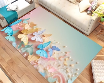 Alfombra de mariposas, alfombra de mariposas de colores, alfombra de animales, alfombra con temática de mariposas, alfombra para sala de estar, alfombra decorativa, alfombra de área, alfombra artística 3D, alfombra antideslizante