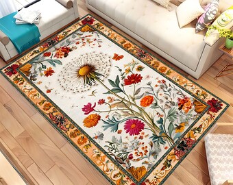 Dandelion Rug, Colorful Floral Rug, Cozy Home Decor, Flower Rug, Boho Decor, Living Room Rug, Gift For Him, Decor Rug, Cool Rug, Area Rug