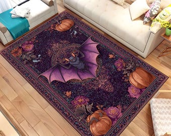 Alfombra de murciélago, alfombra gótica, alfombra para habitación gótica, alfombra de Halloween, alfombra gótica de calabaza para Halloween, alfombra morada, alfombra para sala de estar, decoración gótica