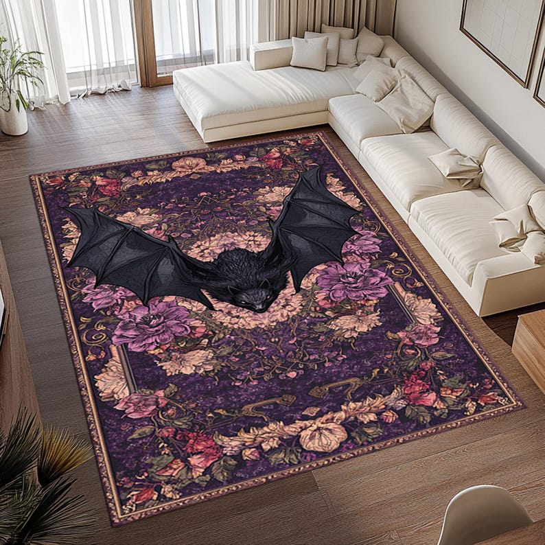 Bat Rug, Gothic Rug for Bat Decor, Gothic Rug for Goth Room Decor ...