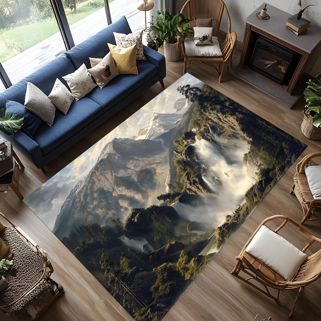 Nature Design Rug, Mountain Rug, Cool Decor Rug, Tree Rug, Home Decor ...