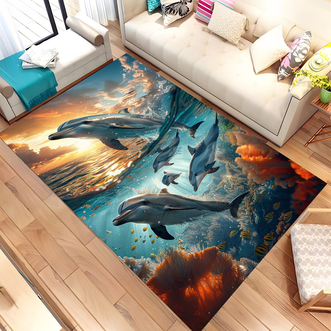 Dolphin Design Rug, Dolphins Rug, Underwater Animals Rug, Sea Rug ...