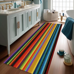 Colorful Striped Runner Rug: Modern Rainbow Hallway Mat
