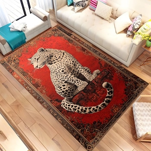 Leopard Themed Living Room Area Rug, Animal Print Carpet for Wildlife Lovers, Cozy Leopard Decor Accent, Vibrant Wildlife Rug for Home Decor