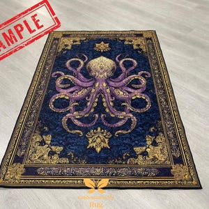 Vintage Octopus Teppich, Krakenteppich, Erstaunlicher Oktopusteppich, Tierteppich, Wohnzimmerteppich, Goth-Dekor, Dekorteppich, personalisiertes Geschenk, Bild 9