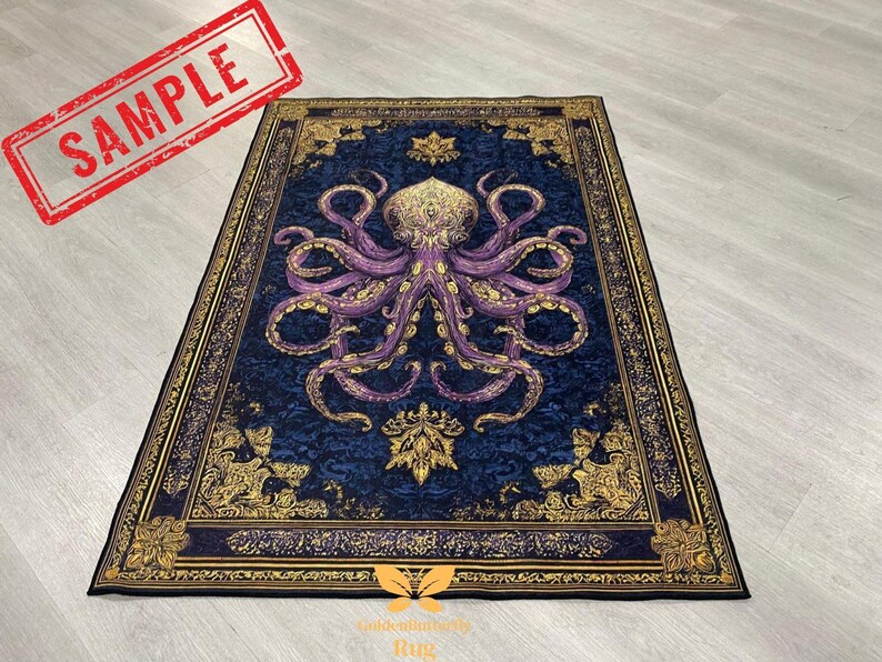 Vintage Octopus Teppich, Krakenteppich, Erstaunlicher Oktopusteppich, Tierteppich, Wohnzimmerteppich, Goth-Dekor, Dekorteppich, personalisiertes Geschenk, Bild 9