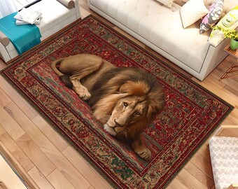 Vintage Lion Rug, Gothic Rug with Lion, Lion Rug, Magestic Lion Rug, Animal Rug, Living Room Rug, Goth Decor, Personalized Gift, Area Rug