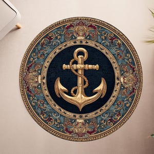 Anchor Rug, Anchor Area Rug, Nautical Round Rug with Anchor Design, Sailor Rug, Area Rug, Round Rug, Popular Rug, Living Room Rug