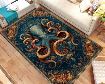 Vintage octopustapijt, octopustapijt, geweldig octopustapijt, dierlijk tapijt, woonkamertapijt, gothic decor, decortapijt, gepersonaliseerd cadeau, karpet
