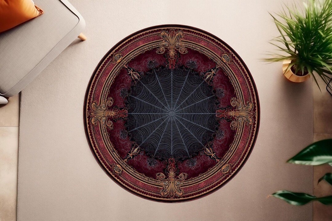 Vampire Rug Textures Gothic Red Spider Web Round Rug, Dark Vampire Carpet, Baroque Halloween ...