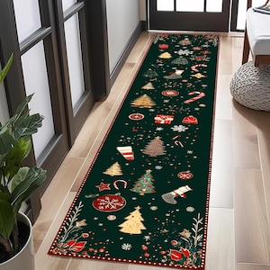 Christmas Runner, Christmas Rug, Christmas Area Rug, Christmas Carpet, Christmas Decoration Rug, Xmas Hallway Rug, Runner, Area Rug