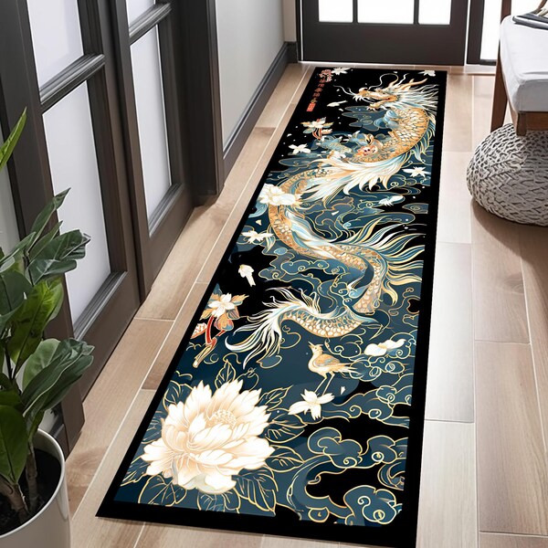 Chinese Green Dragon Print Floor Mat