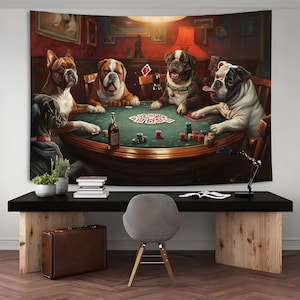 犬の家族のパターン、ポーカーデザインのタペストリー、動物のタペストリー、美的タペストリー、寝室のタペストリー、壁掛けタペストリー、壁掛けブランケットのクールなタペストリー