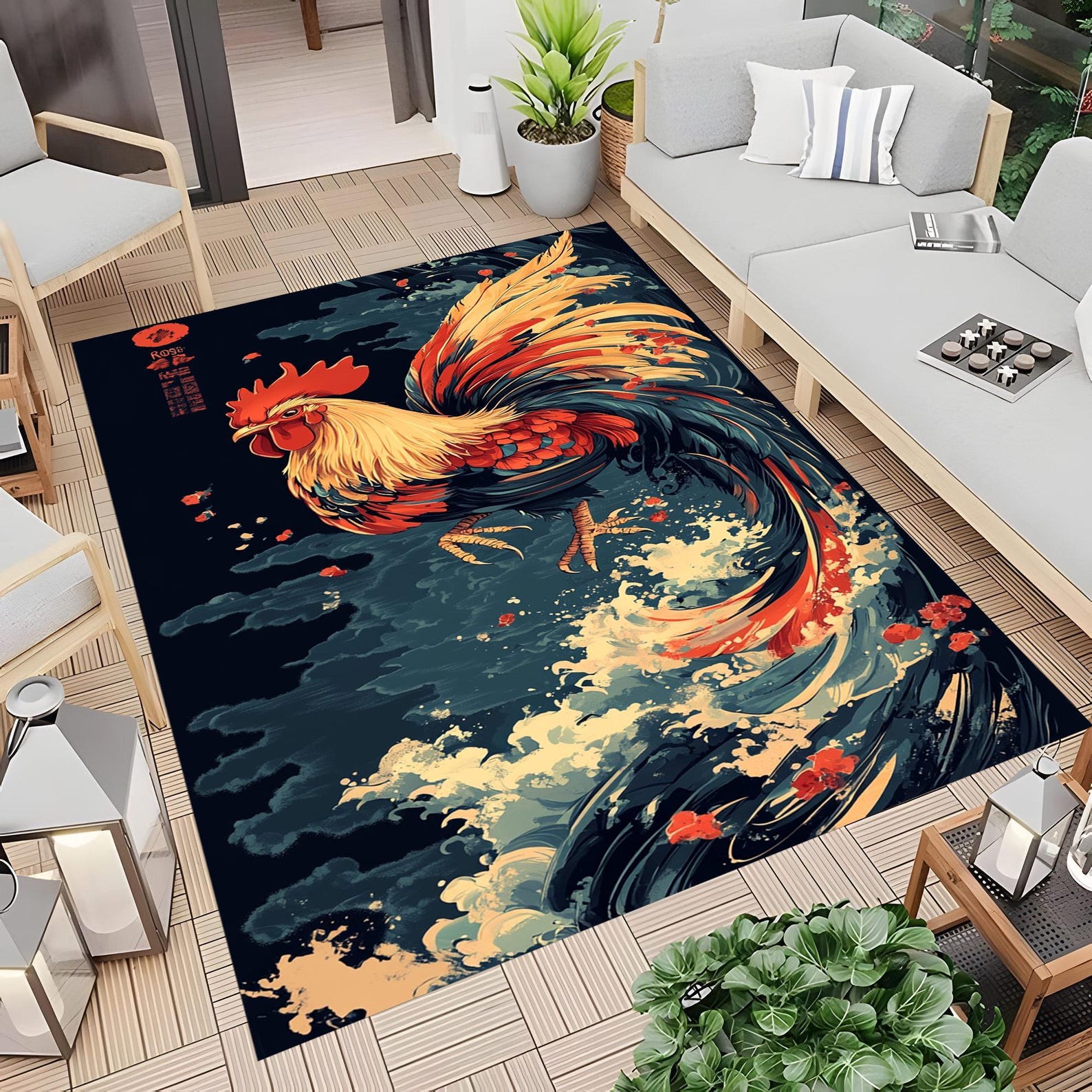 Red Rooster Rug, Rooster Rug, Rooster Pattern Rug, Animal Rug, Area Rug ...