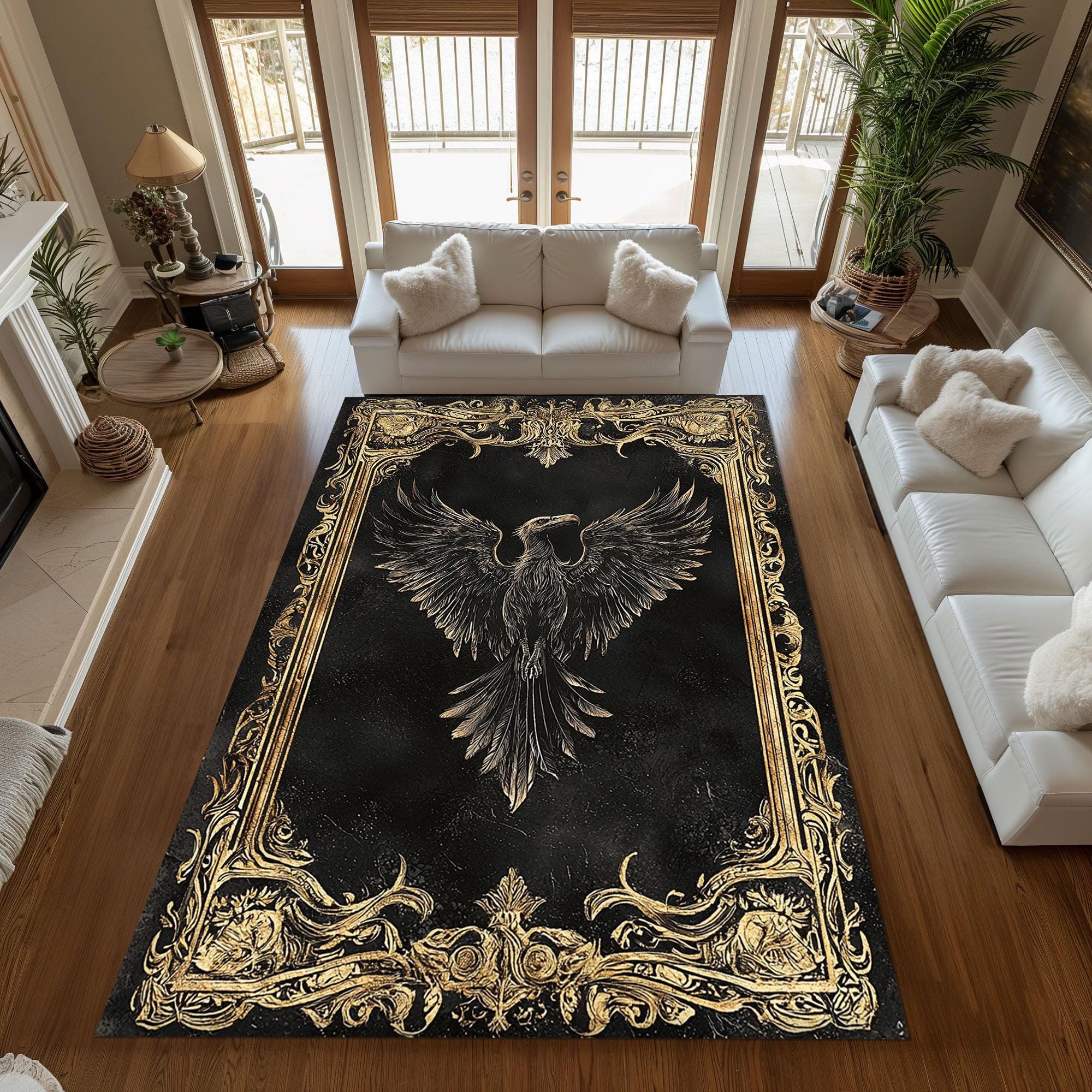 Personalized Gothic Crow Area Rug for Living Room, Bedroom, Office ...