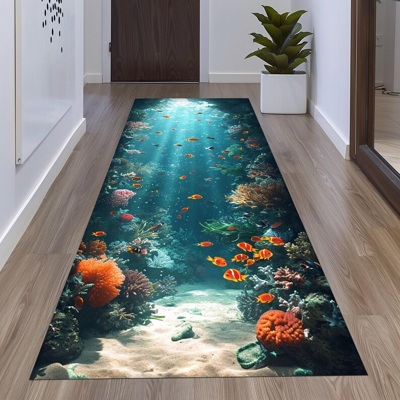 Ocean Rug, Fish Rug, Tropical Fish Rug, Underwater Fish View Rugs, Gift Runner Rug, Hallway Rug, Decor Long Rug, Modern Rug, Home Decor image 3