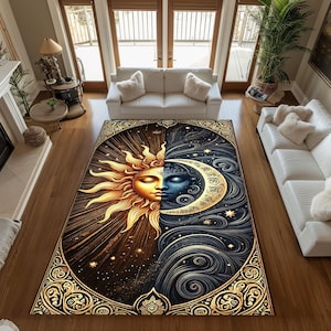 Alfombra Sol y Luna, Alfombra Lunar, Alfombra Mitología, Alfombra de Lujo, Diseño Sol y Luna, Alfombra para Sala, Alfombra de Área, Alfombra Decorativa, Alfombra Moderna, Decoración del Hogar