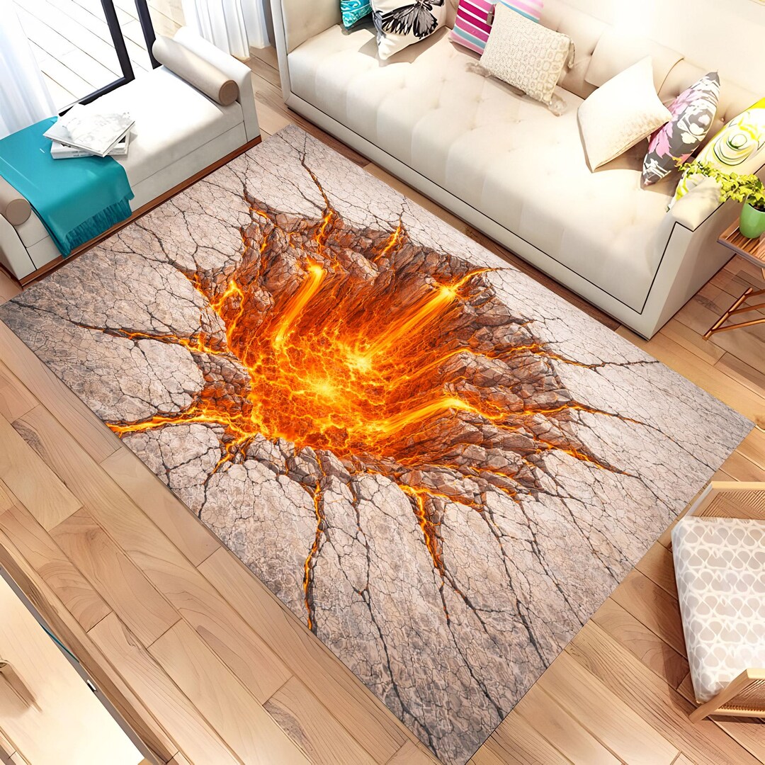 Lava Explosion Rug, Volcano Floor Rug, 3D Cracked Earth Area Rug ...