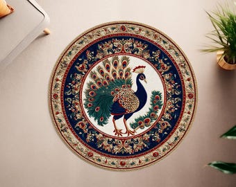 Peacock Round Rug, Peacock Rug, Animal Rug, Elegant Bohemian Decor, Round Rug, Area Rug, Popular Rug, Non Slip Rug, Soft Rug, Home Decor