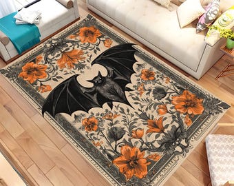 Goth Rug For Gothic Home Decor, Gothic Bat Rug, Bat Rug, Animal Rug, Flowers Rug, Popular Rug, Non Slip Rug, Area Rug, Home Decor