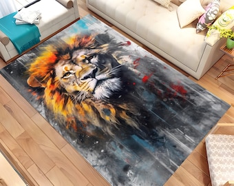 Lion Rug, Animal Rug, Gift Lion Rug, Colorful Lion Rug, Lion Decor Rug, Cool Rug, Area Rug, Non Slip Rug, Decorative Rug, Custom Rug