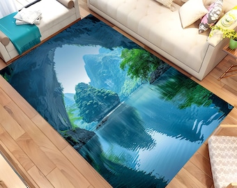 Nature Design Rug, Tree Rug, Mountain Rug, Lake Rug, Living Room Rug, Decor Rug, Home Decor, Area Rug, Non Slip Rug, Soft Rug, Custom Rug