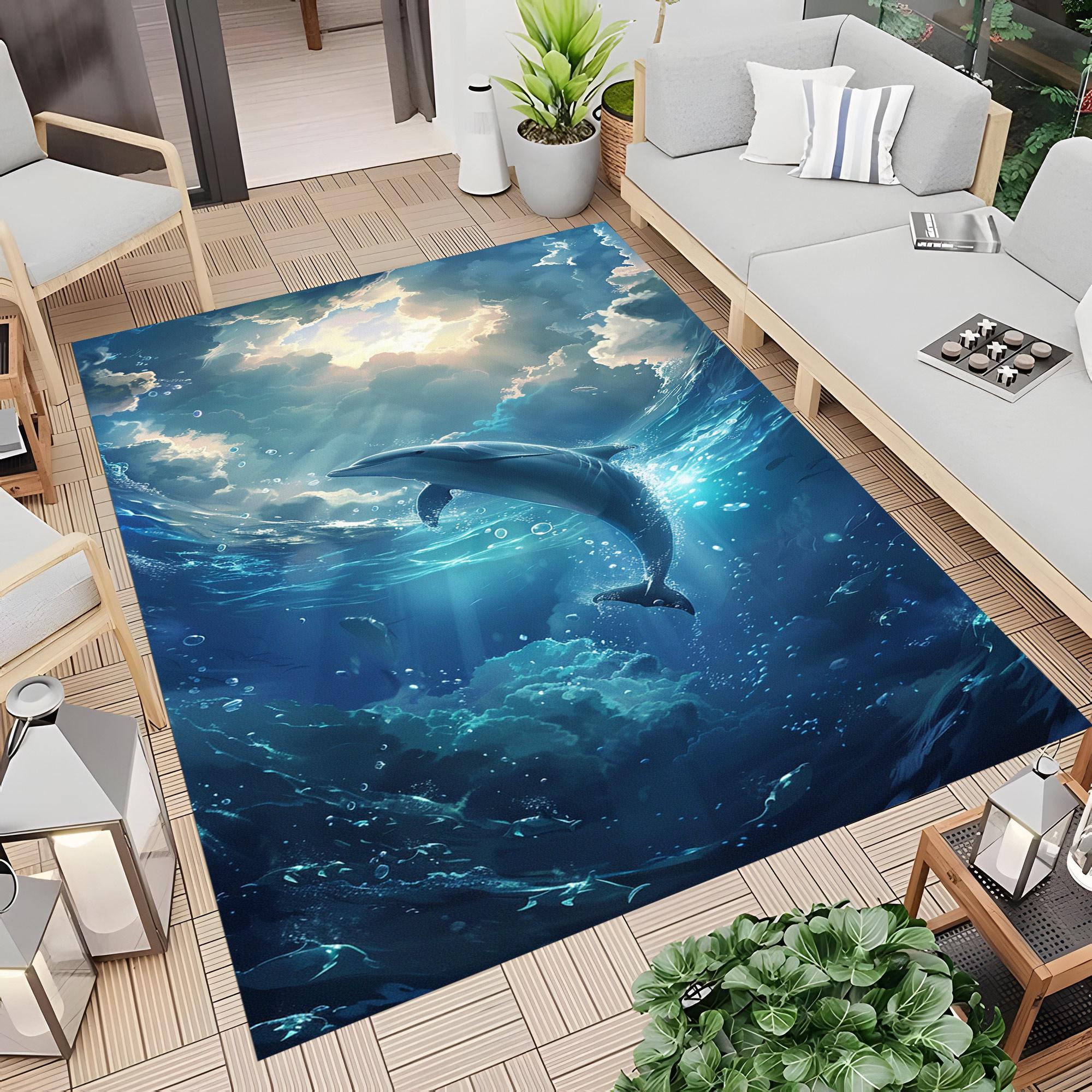Dolphin Rug, Dolphin Design Rug, Underwater Animals Rug, Sea Rug ...
