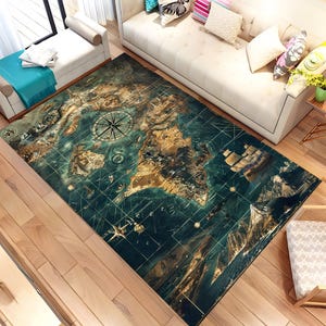 Kompass Teppich, Teppich mit Kompass, Karte mit Vintage Karte, Wollteppich, Wohnzimmer Teppich, Geschenk für Sie, Deko Teppich