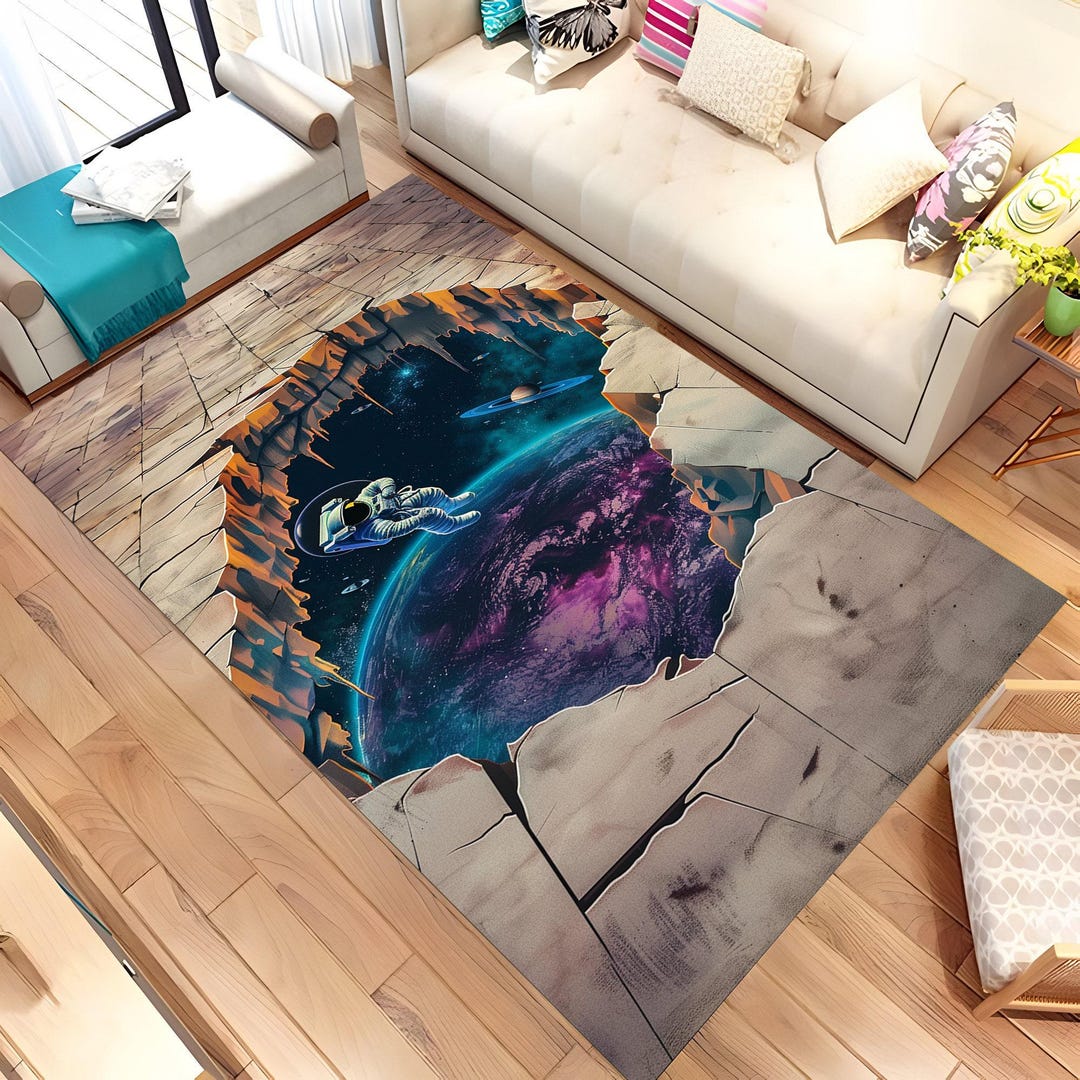 Astronaut Rug, 3D Rug, Deep Hole Rug, Huge Crack Rug, Space Rug, Decor ...