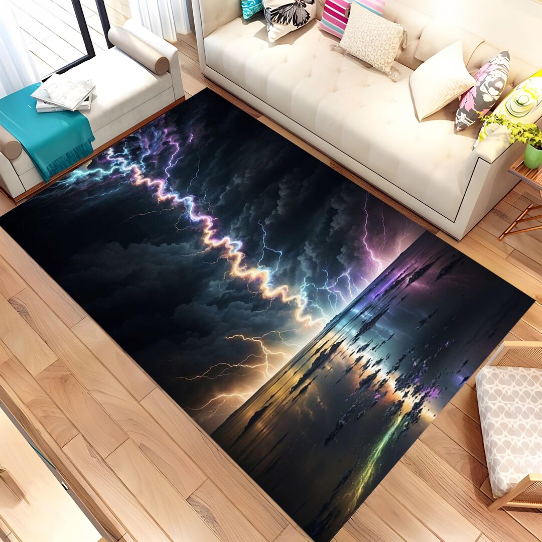 Lightning Design Rug, Blue Rug, Lightning Pattern Rug, Colorful ...