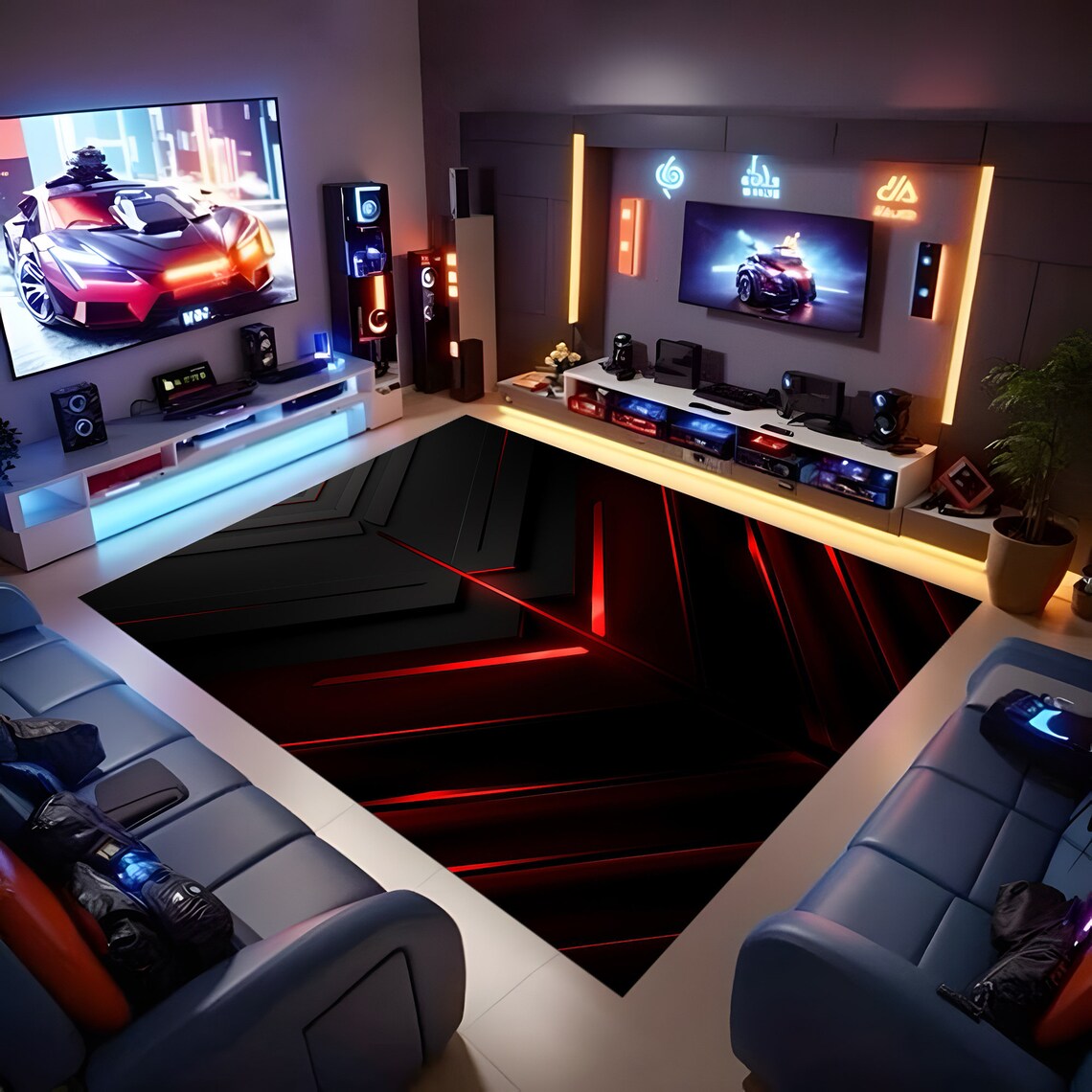 Gaming Rug, Colorful Rug, Neon Look Rug, Gamer Rug, Game Decor Rug ...