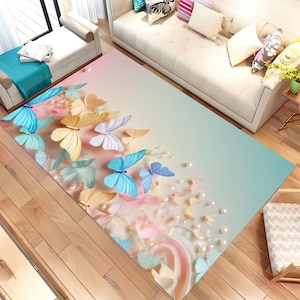 Butterfly Rug, Colored Butterfly Rug, Animal Rug, Butterfly Themed Rug, Living Room Rug, Home Decor Rug, Area Rug, 3D Art Rug, Non Slip Rug