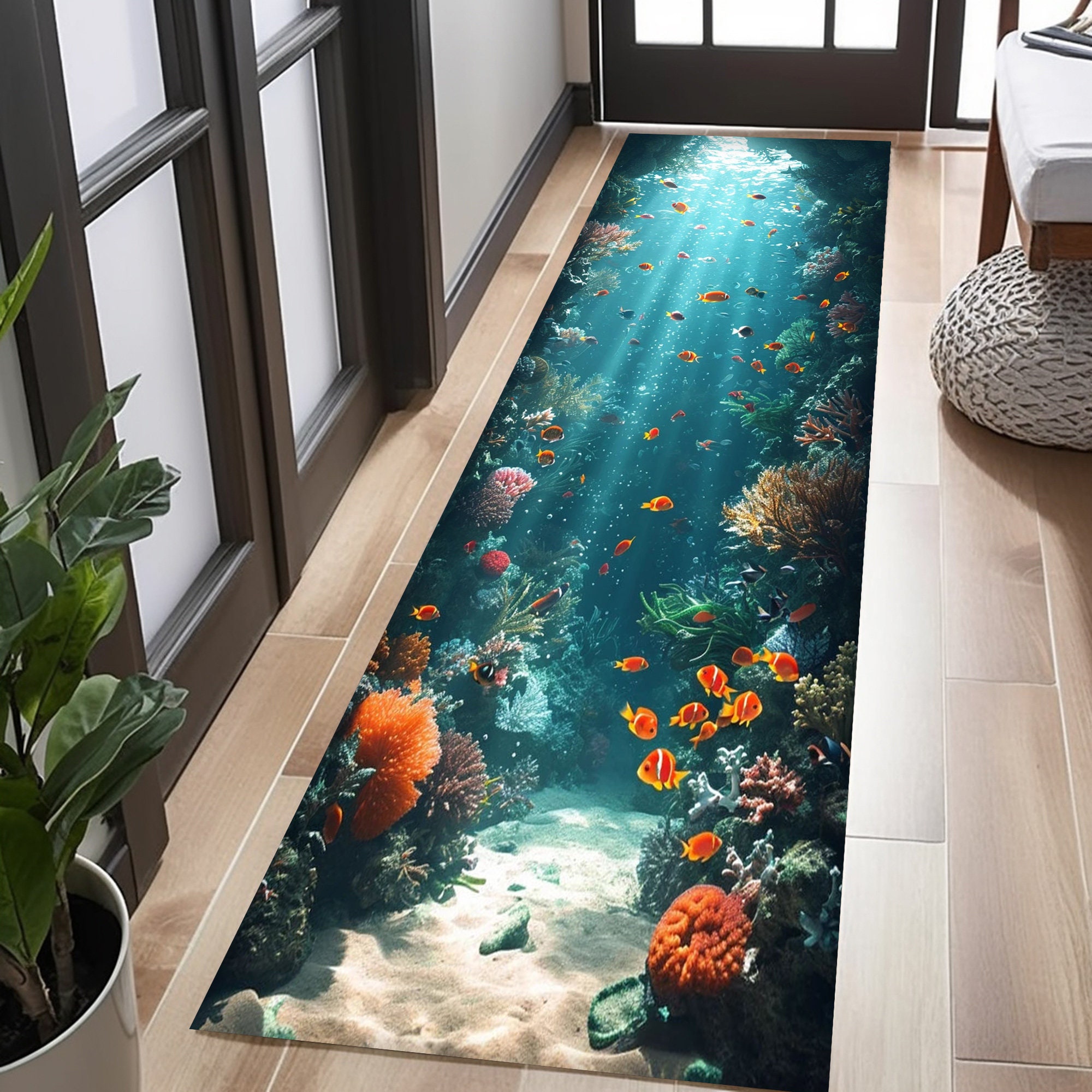 Tropical Fish Runner Rug: Underwater Ocean View, Modern Home Decor