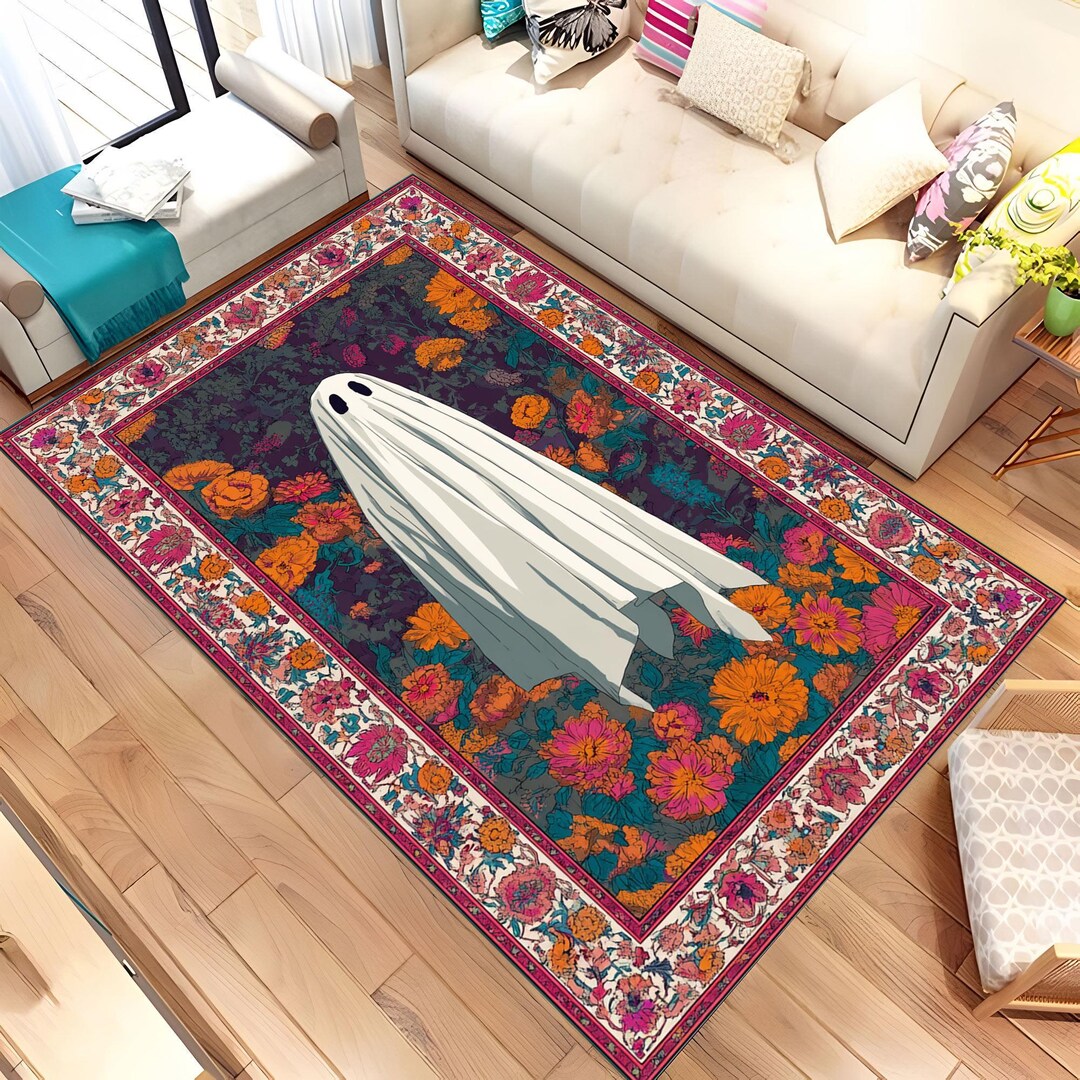 Whimsical Ghost Rug, Gothic Home Decor, Ghost Rug, Vintage Spooky Rug ...