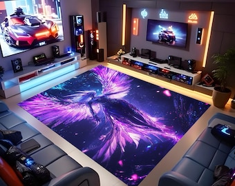 Angel Rug, Gaming Rug, Gaming Room Decor, Neon Rug, Area Rug, Rugs For Gaming Room, Neon Look Rug, Rugs For Living Room, Gamer Rug