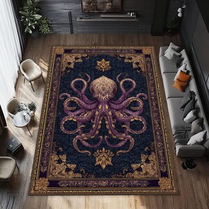 Vintage Octopus Teppich, Krakenteppich, Erstaunlicher Oktopusteppich, Tierteppich, Wohnzimmerteppich, Goth-Dekor, Dekorteppich, personalisiertes Geschenk, Bild 2