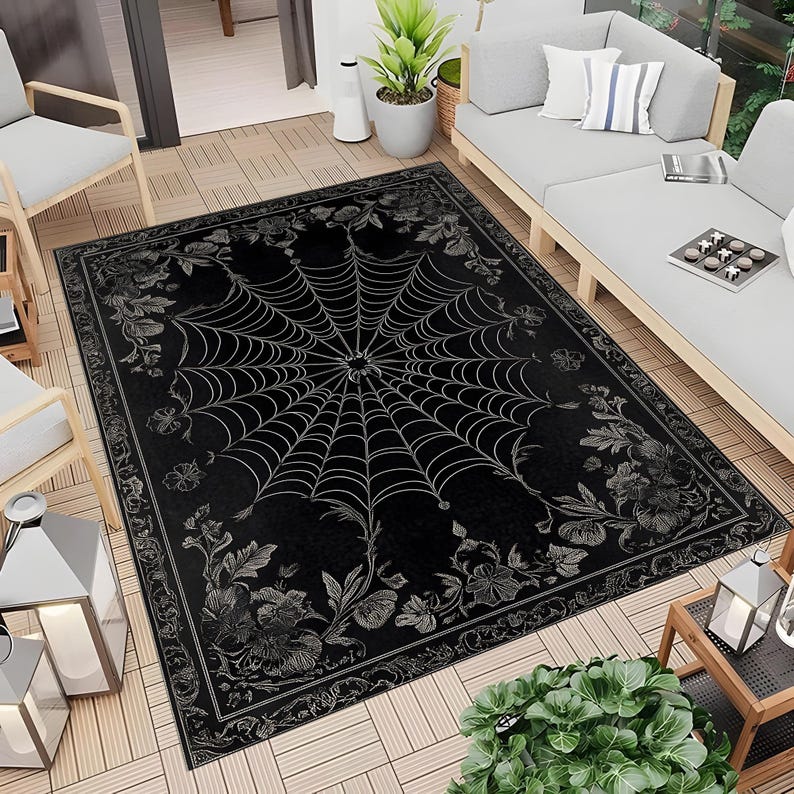 Vortex Spider Web Rug Gothic Spider Web Area Rug, Black Gothic Rug, Dark Academia Decor, Goth ...