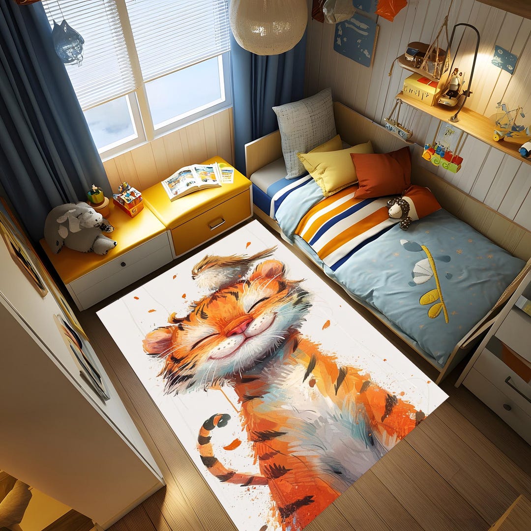 Tiger Rug, Sparrow Rug, Cool Animal, Happy Tiger Rug, Home Decor, Area ...
