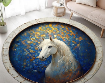 Horse Rug, Animal Rug, Horse Design Rug,  Living Room Rug, Gift For She, Decor Rug, Area Rug, Cool Rug, Custom Rug, Round Rug, Home Decor