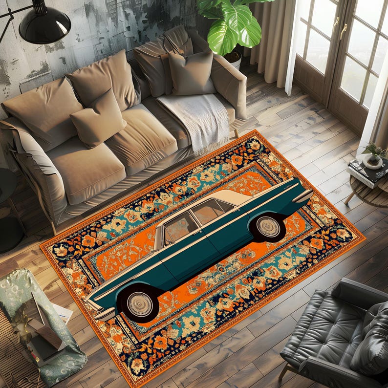 Unique Car Rug Vintage Car Rug, Classic Car Rug, Car Lover Gift Rug, Retro Car Rug ...