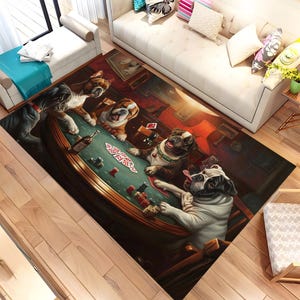 Wollteppich, Hundefamilie, Spielkarten, Poker, Wohnzimmer, Teppich, Wohnzimmerteppich, Dekorteppich, Wohndekor