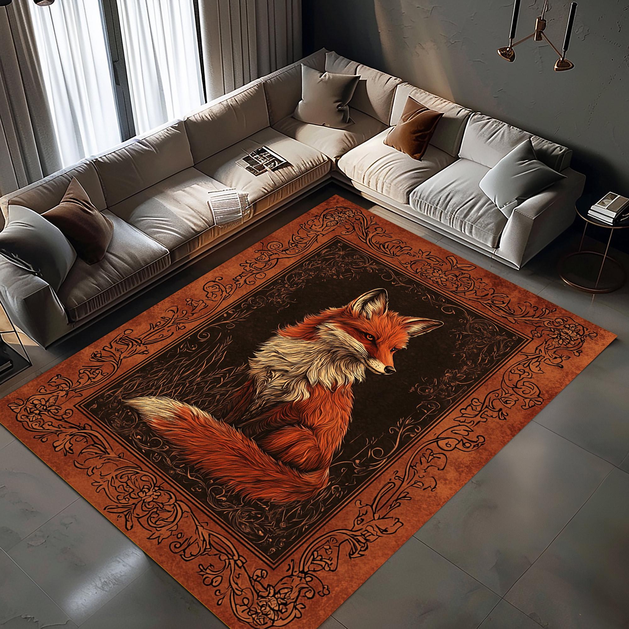 Rustic Fox Area Rug for Living Room, Woodland Themed Animal Decor, Cozy ...