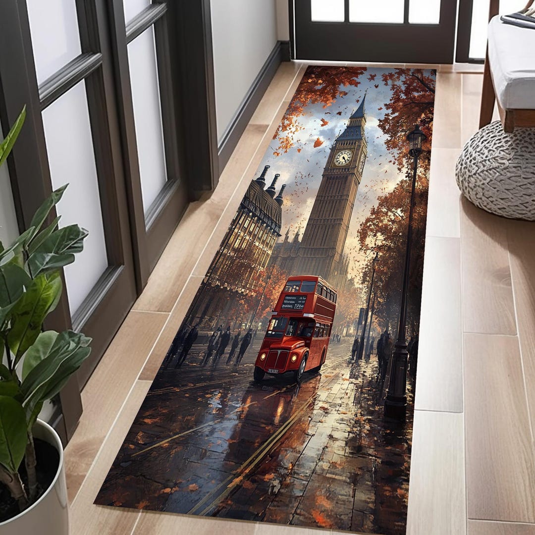London Rug London Themed Rug, London City Rug, London Red Buss Design, Gift Runner ...