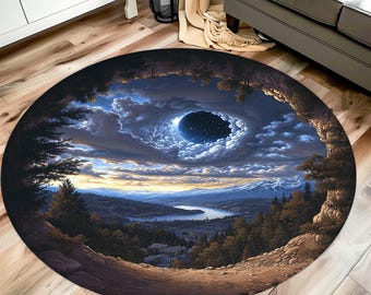 3D Rug, Nature Design Rug, Sky Rug, Moon Rug, Tree Rug, Cool Rug, Round Rug, Area Rug, Popular Rug, Non Slip Rug, Gift Rug, Home Decor